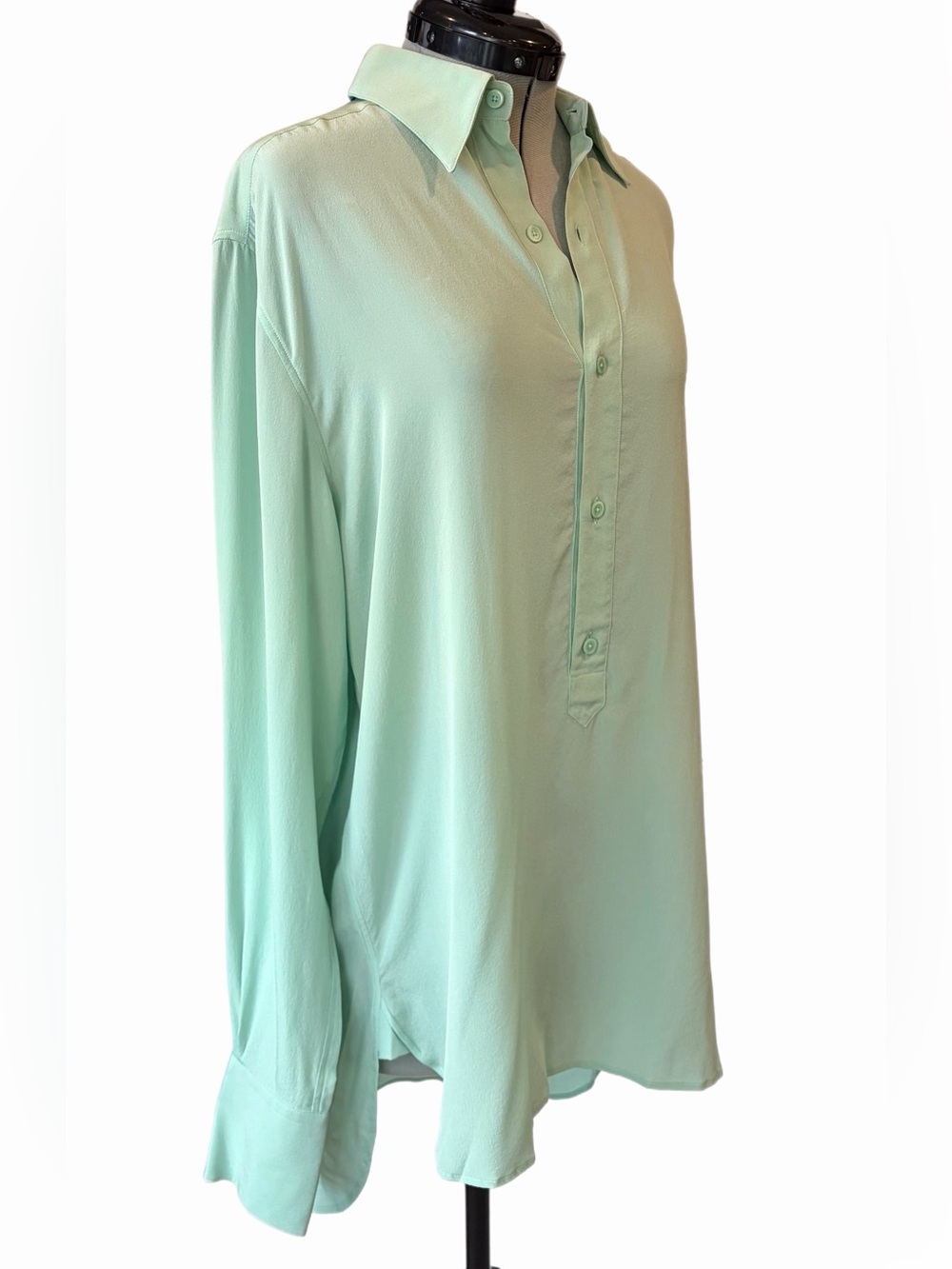 GIVENCHY NWT Silk Half-Button Front Blouse, long sleeves, mint green, M38, WL